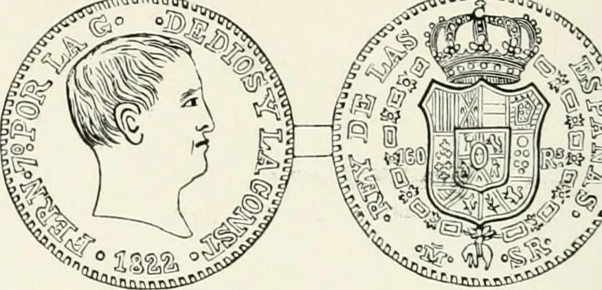 An illustration from The coin book, comprising a history of coinage; a synopsis of the mint laws of the United States; statistics of the coinage from 1792 to 1870; list of current gold and silver coins, and their custom house values; a dictionary of all coins known in ancient and modern times, with their values; the gold and silver product of each state to 1870; list of works on coinage; the daily price of gold from 1862 to 1871. With engravings of the principal coins, 1872, leaf 219