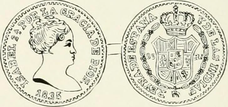 An illustration from The coin book, comprising a history of coinage; a synopsis of the mint laws of the United States; statistics of the coinage from 1792 to 1870; list of current gold and silver coins, and their custom house values; a dictionary of all coins known in ancient and modern times, with their values; the gold and silver product of each state to 1870; list of works on coinage; the daily price of gold from 1862 to 1871. With engravings of the principal coins, 1872, leaf 219