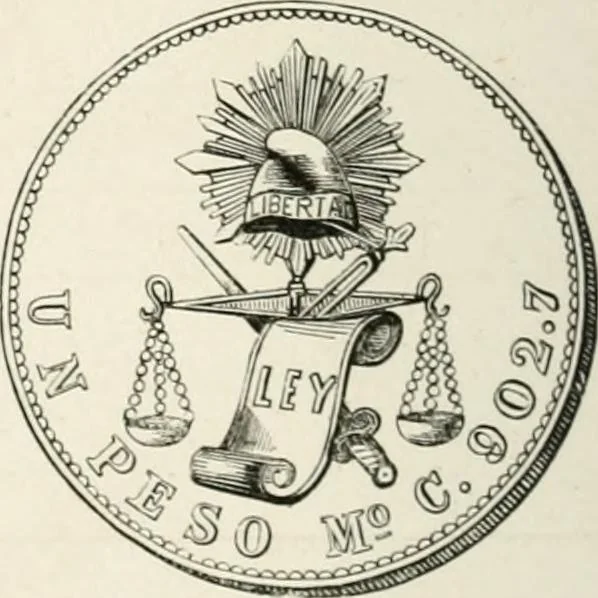An illustration from The coin book, comprising a history of coinage; a synopsis of the mint laws of the United States; statistics of the coinage from 1792 to 1870; list of current gold and silver coins, and their custom house values; a dictionary of all coins known in ancient and modern times, with their values; the gold and silver product of each state to 1870; list of works on coinage; the daily price of gold from 1862 to 1871. With engravings of the principal coins, 1872, leaf 225