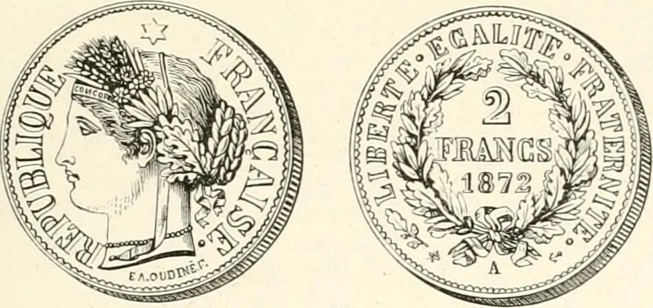 An illustration from The coin book, comprising a history of coinage; a synopsis of the mint laws of the United States; statistics of the coinage from 1792 to 1870; list of current gold and silver coins, and their custom house values; a dictionary of all coins known in ancient and modern times, with their values; the gold and silver product of each state to 1870; list of works on coinage; the daily price of gold from 1862 to 1871. With engravings of the principal coins, 1872, leaf 226