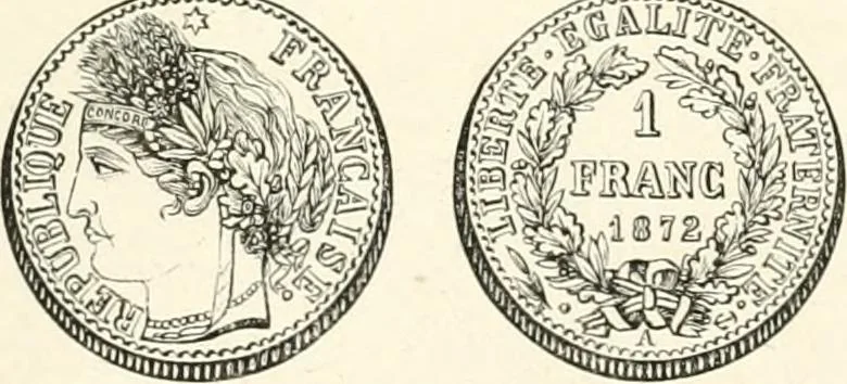 An illustration from The coin book, comprising a history of coinage; a synopsis of the mint laws of the United States; statistics of the coinage from 1792 to 1870; list of current gold and silver coins, and their custom house values; a dictionary of all coins known in ancient and modern times, with their values; the gold and silver product of each state to 1870; list of works on coinage; the daily price of gold from 1862 to 1871. With engravings of the principal coins, 1872, leaf 226