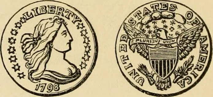 An illustration from coin chart manual : supplementary to Thompson's Bank note and commercial reporter, containing facsimiles of all the gold and silver coins found in circulation, throughout the world, with the intrinsic value of each, The, 1879, leaf 13