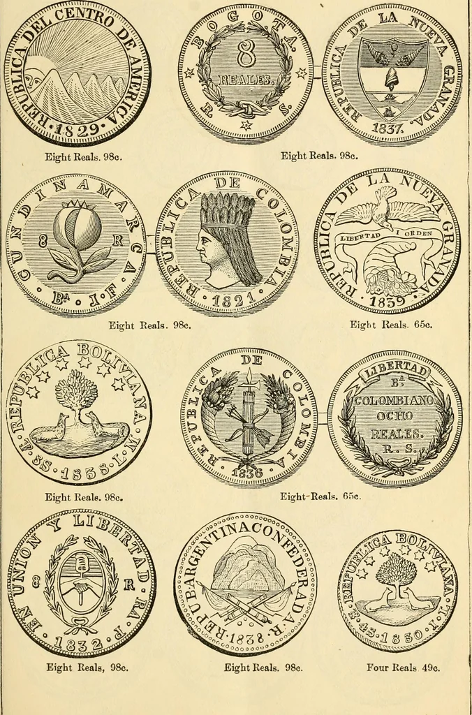 An illustration from coin chart manual : supplementary to Thompson's Bank note and commercial reporter, containing facsimiles of all the gold and silver coins found in circulation, throughout the world, with the intrinsic value of each, The, 1879, leaf 22
