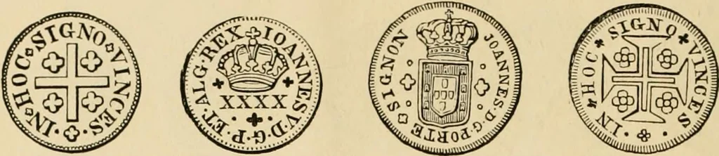 An illustration from coin chart manual : supplementary to Thompson's Bank note and commercial reporter, containing facsimiles of all the gold and silver coins found in circulation, throughout the world, with the intrinsic value of each, The, 1879, leaf 27
