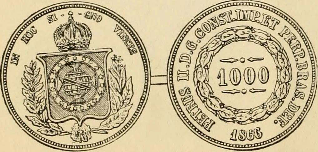 An illustration from coin chart manual : supplementary to Thompson's Bank note and commercial reporter, containing facsimiles of all the gold and silver coins found in circulation, throughout the world, with the intrinsic value of each, The, 1879, leaf 27