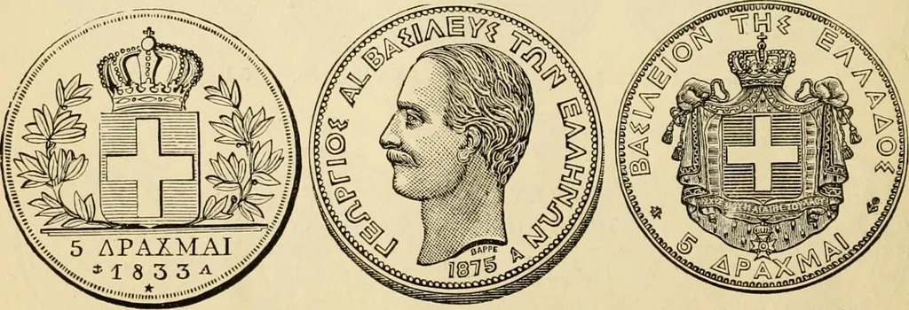 An illustration from coin chart manual : supplementary to Thompson's Bank note and commercial reporter, containing facsimiles of all the gold and silver coins found in circulation, throughout the world, with the intrinsic value of each, The, 1879, leaf 53
