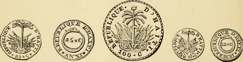 An illustration from coin chart manual : supplementary to Thompson's Bank note and commercial reporter, containing facsimiles of all the gold and silver coins found in circulation, throughout the world, with the intrinsic value of each, The, 1879, leaf 55