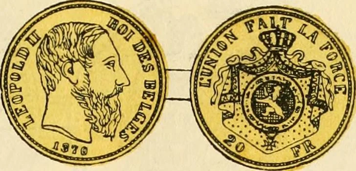 An illustration from coin chart manual : supplementary to Thompson's Bank note and commercial reporter, containing facsimiles of all the gold and silver coins found in circulation, throughout the world, with the intrinsic value of each, The, 1879, leaf 56