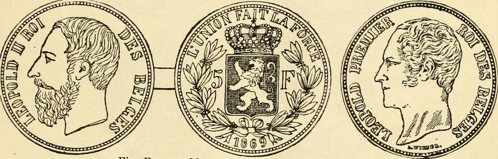 An illustration from coin chart manual : supplementary to Thompson's Bank note and commercial reporter, containing facsimiles of all the gold and silver coins found in circulation, throughout the world, with the intrinsic value of each, The, 1879, leaf 56
