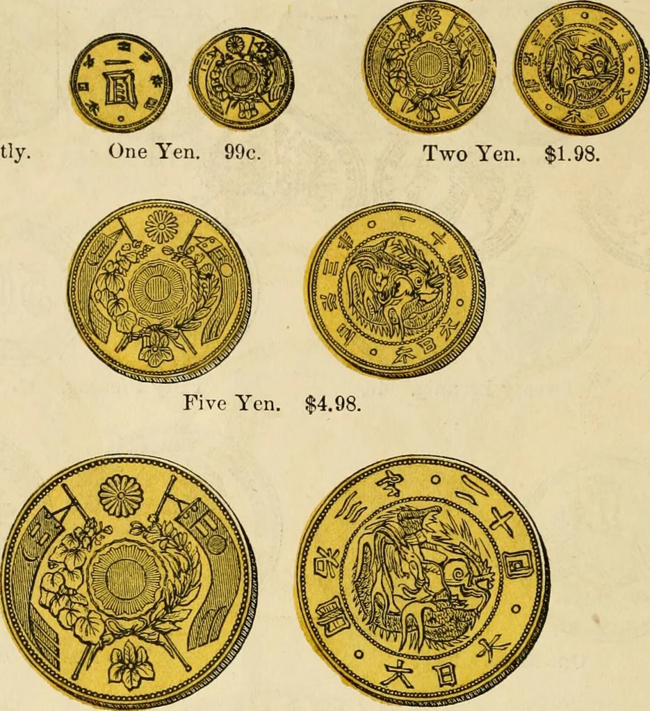 An illustration from coin chart manual : supplementary to Thompson's Bank note and commercial reporter, containing facsimiles of all the gold and silver coins found in circulation, throughout the world, with the intrinsic value of each, The, 1879, leaf 59