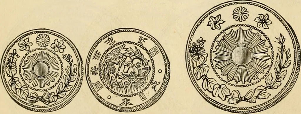An illustration from coin chart manual : supplementary to Thompson's Bank note and commercial reporter, containing facsimiles of all the gold and silver coins found in circulation, throughout the world, with the intrinsic value of each, The, 1879, leaf 59
