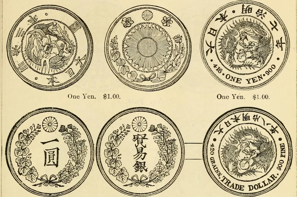 An illustration from coin chart manual : supplementary to Thompson's Bank note and commercial reporter, containing facsimiles of all the gold and silver coins found in circulation, throughout the world, with the intrinsic value of each, The, 1879, leaf 60