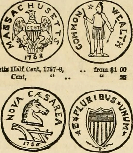 An illustration from coin chart manual : supplementary to Thompson's Bank note and commercial reporter, containing facsimiles of all the gold and silver coins found in circulation, throughout the world, with the intrinsic value of each, The, 1879, leaf 67