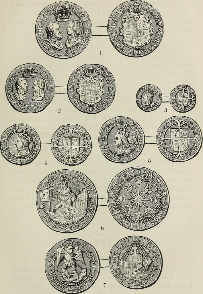 An illustration from Coins, medals, and seals, ancient and modern. Illustrated and described. With a sketch of the history of coins and coinage, instructions for young collectors, tables of comparative rarity, price lists of English and American coins, medals and tokens, &c., &c, 1861, leaf 114