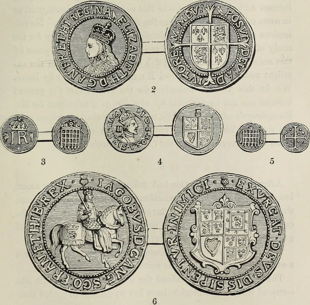 An illustration from Coins, medals, and seals, ancient and modern. Illustrated and described. With a sketch of the history of coins and coinage, instructions for young collectors, tables of comparative rarity, price lists of English and American coins, medals and tokens, &c., &c, 1861, leaf 122