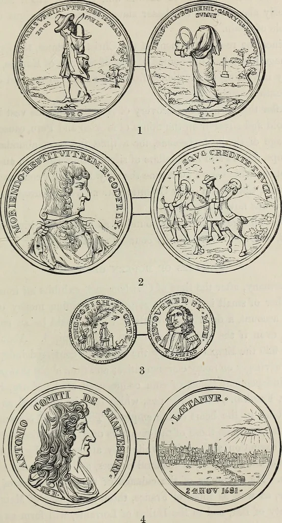 An illustration from Coins, medals, and seals, ancient and modern. Illustrated and described. With a sketch of the history of coins and coinage, instructions for young collectors, tables of comparative rarity, price lists of English and American coins, medals and tokens, &c., &c, 1861, leaf 134