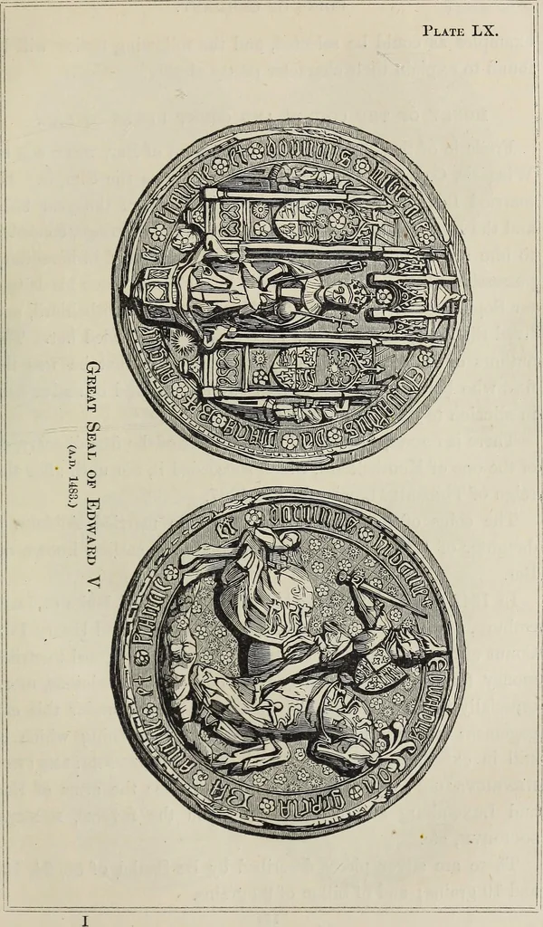 An illustration from Coins, medals, and seals, ancient and modern. Illustrated and described. With a sketch of the history of coins and coinage, instructions for young collectors, tables of comparative rarity, price lists of English and American coins, medals and tokens, &c., &c, 1861, leaf 136