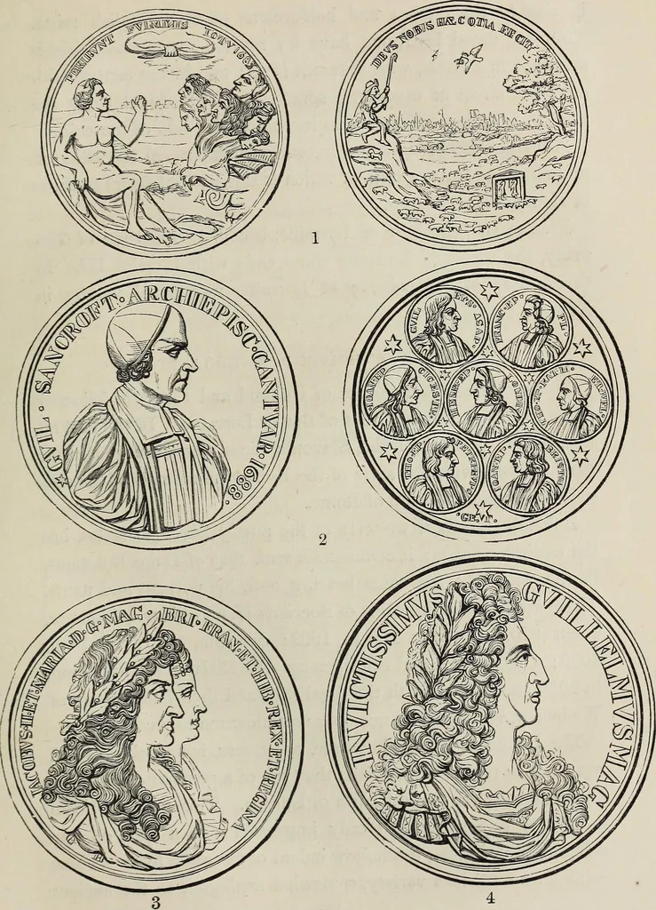 An illustration from Coins, medals, and seals, ancient and modern. Illustrated and described. With a sketch of the history of coins and coinage, instructions for young collectors, tables of comparative rarity, price lists of English and American coins, medals and tokens, &c., &c, 1861, leaf 142
