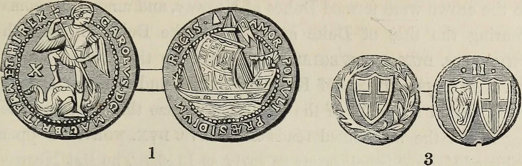 An illustration from Coins, medals, and seals, ancient and modern. Illustrated and described. With a sketch of the history of coins and coinage, instructions for young collectors, tables of comparative rarity, price lists of English and American coins, medals and tokens, &c., &c, 1861, leaf 152