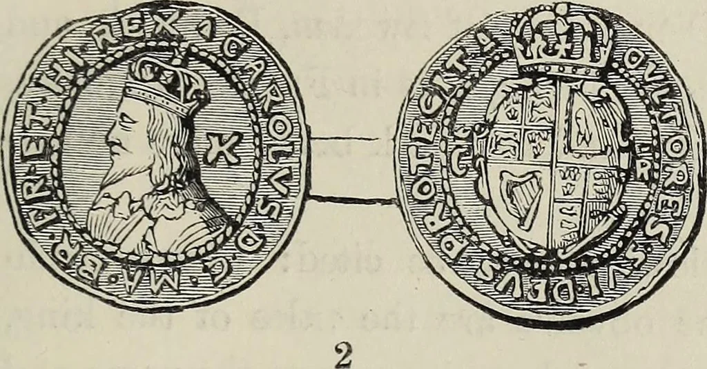 An illustration from Coins, medals, and seals, ancient and modern. Illustrated and described. With a sketch of the history of coins and coinage, instructions for young collectors, tables of comparative rarity, price lists of English and American coins, medals and tokens, &c., &c, 1861, leaf 152