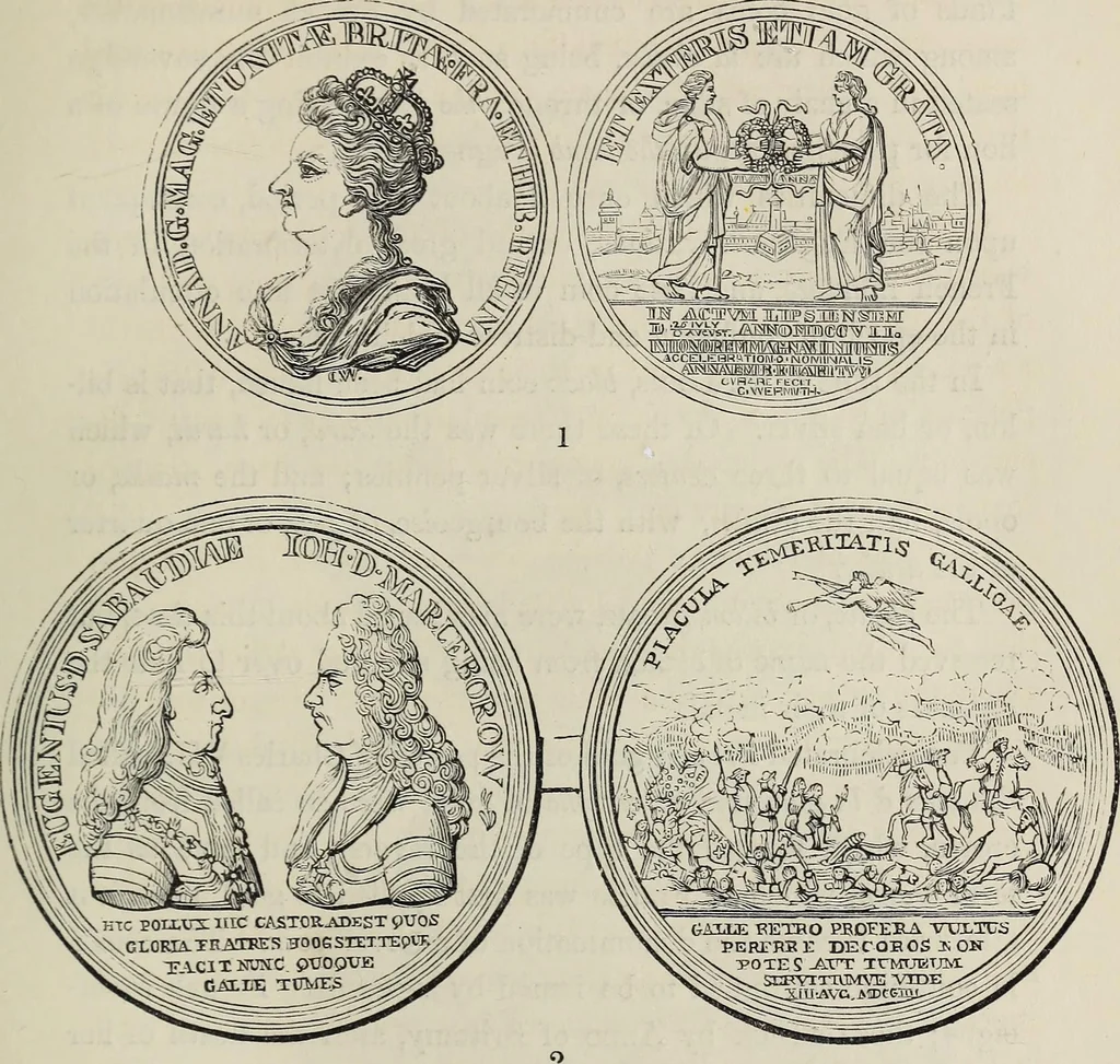An illustration from Coins, medals, and seals, ancient and modern. Illustrated and described. With a sketch of the history of coins and coinage, instructions for young collectors, tables of comparative rarity, price lists of English and American coins, medals and tokens, &c., &c, 1861, leaf 156