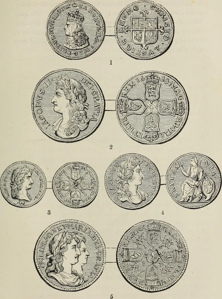 An illustration from Coins, medals, and seals, ancient and modern. Illustrated and described. With a sketch of the history of coins and coinage, instructions for young collectors, tables of comparative rarity, price lists of English and American coins, medals and tokens, &c., &c, 1861, leaf 176