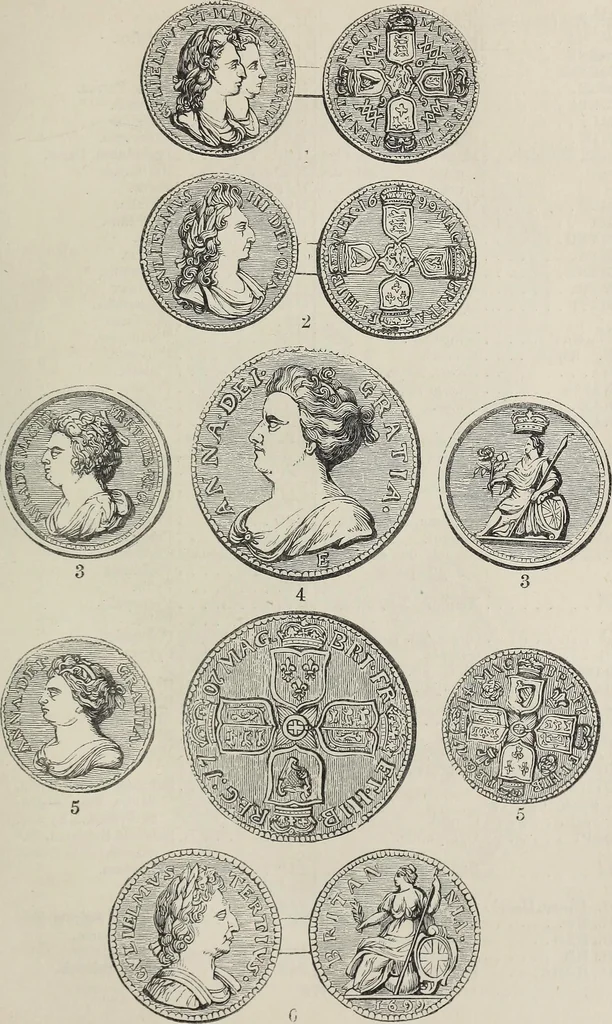 An illustration from Coins, medals, and seals, ancient and modern. Illustrated and described. With a sketch of the history of coins and coinage, instructions for young collectors, tables of comparative rarity, price lists of English and American coins, medals and tokens, &c., &c, 1861, leaf 184