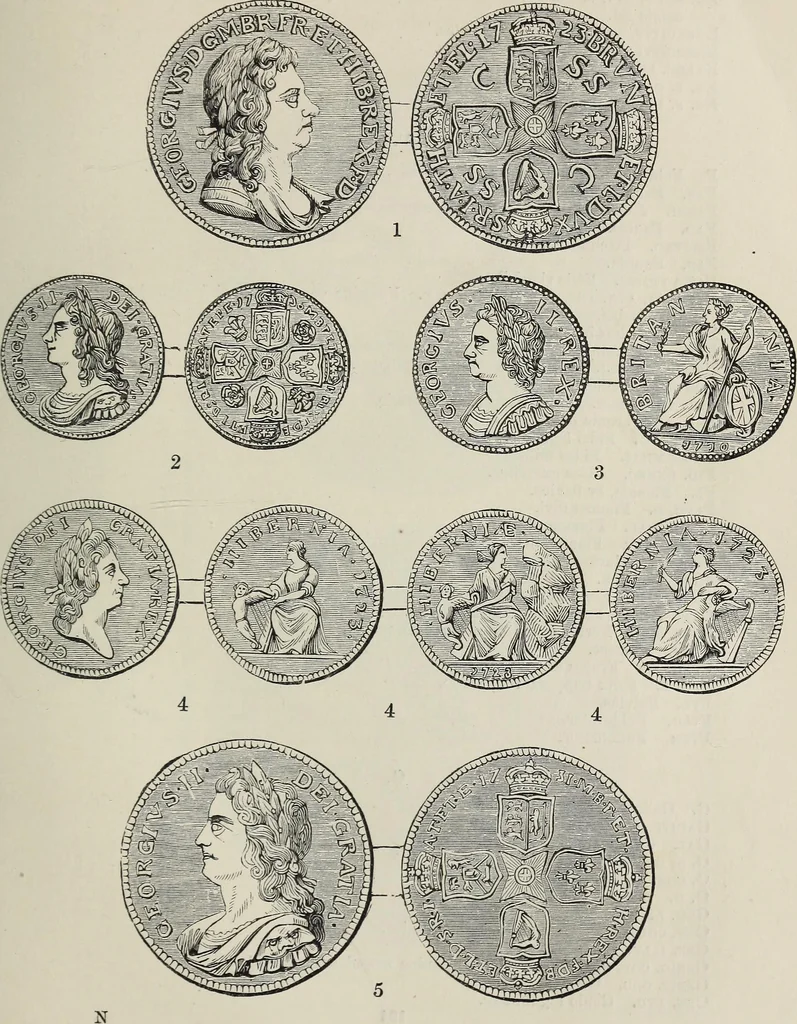 An illustration from Coins, medals, and seals, ancient and modern. Illustrated and described. With a sketch of the history of coins and coinage, instructions for young collectors, tables of comparative rarity, price lists of English and American coins, medals and tokens, &c., &c, 1861, leaf 200
