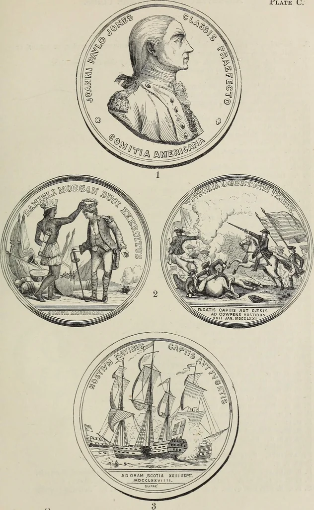 An illustration from Coins, medals, and seals, ancient and modern. Illustrated and described. With a sketch of the history of coins and coinage, instructions for young collectors, tables of comparative rarity, price lists of English and American coins, medals and tokens, &c., &c, 1861, leaf 216