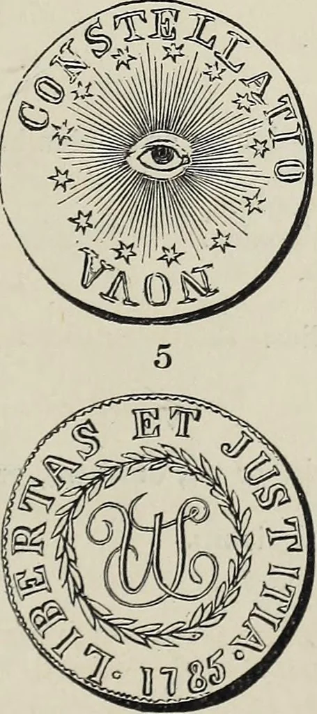 An illustration from Coins, medals, and seals, ancient and modern. Illustrated and described. With a sketch of the history of coins and coinage, instructions for young collectors, tables of comparative rarity, price lists of English and American coins, medals and tokens, &c., &c, 1861, leaf 218