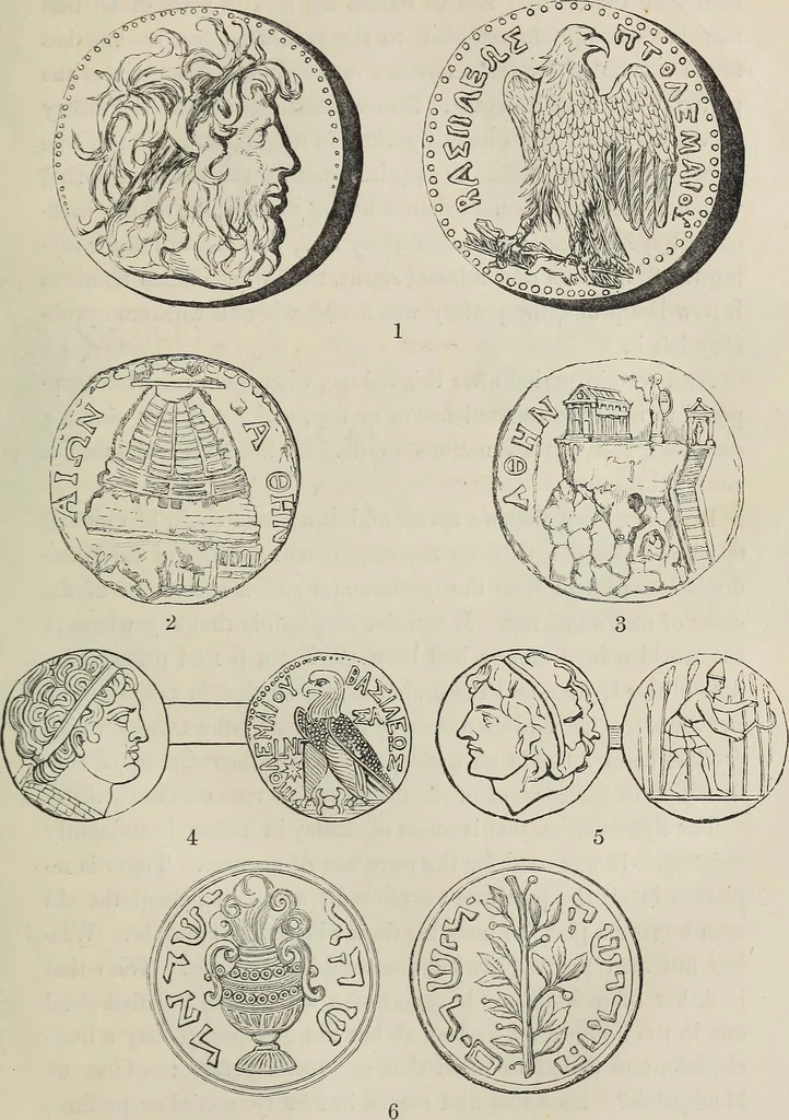 An illustration from Coins, medals, and seals, ancient and modern. Illustrated and described. With a sketch of the history of coins and coinage, instructions for young collectors, tables of comparative rarity, price lists of English and American coins, medals and tokens, &c., &c, 1861, leaf 22