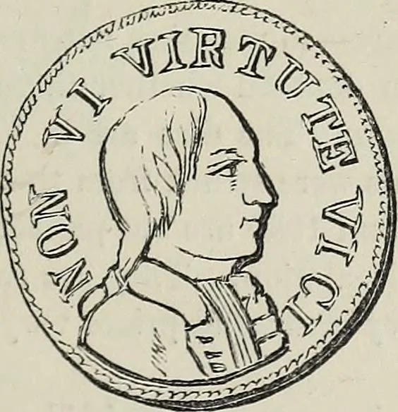 An illustration from Coins, medals, and seals, ancient and modern. Illustrated and described. With a sketch of the history of coins and coinage, instructions for young collectors, tables of comparative rarity, price lists of English and American coins, medals and tokens, &c., &c, 1861, leaf 226