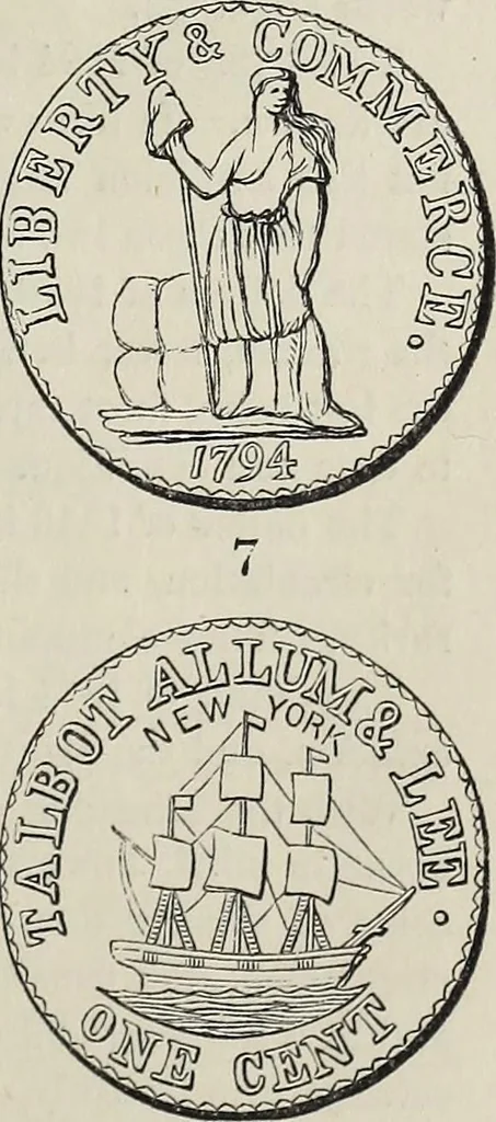 An illustration from Coins, medals, and seals, ancient and modern. Illustrated and described. With a sketch of the history of coins and coinage, instructions for young collectors, tables of comparative rarity, price lists of English and American coins, medals and tokens, &c., &c, 1861, leaf 226
