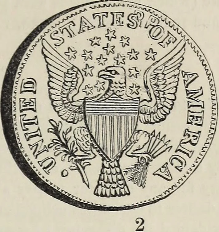 An illustration from Coins, medals, and seals, ancient and modern. Illustrated and described. With a sketch of the history of coins and coinage, instructions for young collectors, tables of comparative rarity, price lists of English and American coins, medals and tokens, &c., &c, 1861, leaf 230