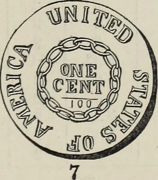 An illustration from Coins, medals, and seals, ancient and modern. Illustrated and described. With a sketch of the history of coins and coinage, instructions for young collectors, tables of comparative rarity, price lists of English and American coins, medals and tokens, &c., &c, 1861, leaf 234