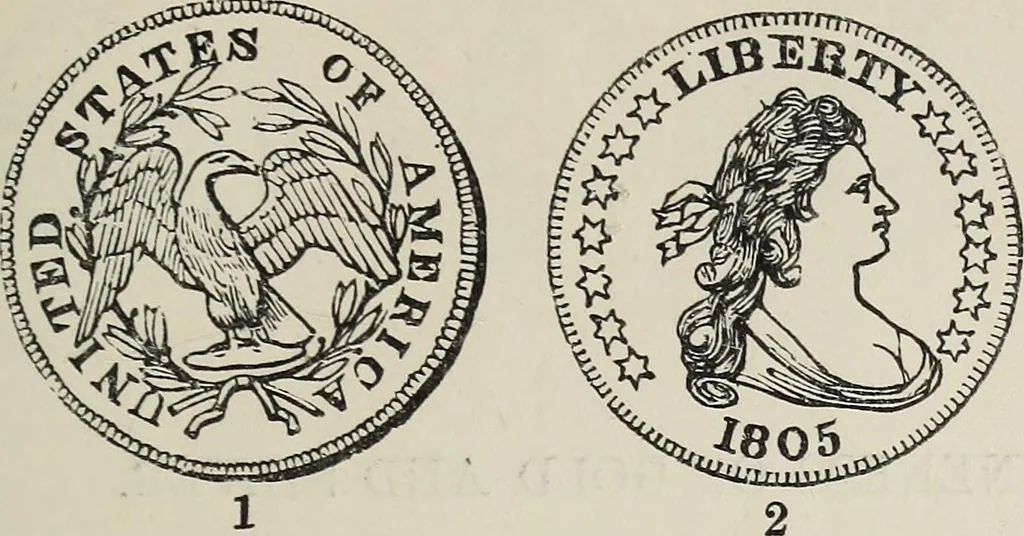 An illustration from Coins, medals, and seals, ancient and modern. Illustrated and described. With a sketch of the history of coins and coinage, instructions for young collectors, tables of comparative rarity, price lists of English and American coins, medals and tokens, &c., &c, 1861, leaf 238