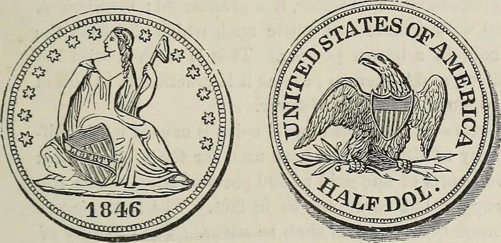 An illustration from Coins, medals, and seals, ancient and modern. Illustrated and described. With a sketch of the history of coins and coinage, instructions for young collectors, tables of comparative rarity, price lists of English and American coins, medals and tokens, &c., &c, 1861, leaf 238