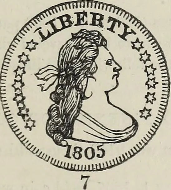 An illustration from Coins, medals, and seals, ancient and modern. Illustrated and described. With a sketch of the history of coins and coinage, instructions for young collectors, tables of comparative rarity, price lists of English and American coins, medals and tokens, &c., &c, 1861, leaf 238