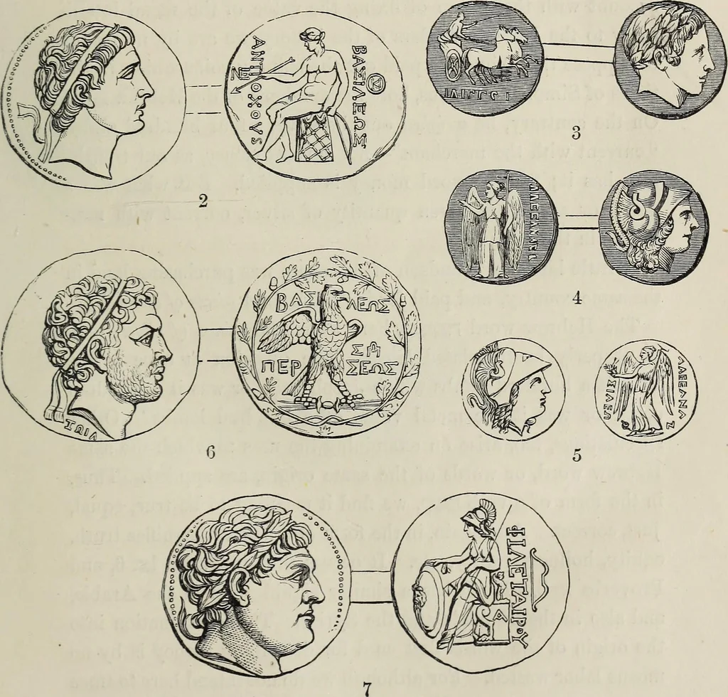 An illustration from Coins, medals, and seals, ancient and modern. Illustrated and described. With a sketch of the history of coins and coinage, instructions for young collectors, tables of comparative rarity, price lists of English and American coins, medals and tokens, &c., &c, 1861, leaf 24