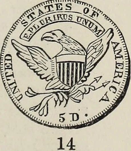 An illustration from Coins, medals, and seals, ancient and modern. Illustrated and described. With a sketch of the history of coins and coinage, instructions for young collectors, tables of comparative rarity, price lists of English and American coins, medals and tokens, &c., &c, 1861, leaf 240