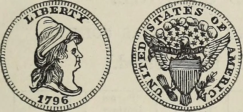 An illustration from Coins, medals, and seals, ancient and modern. Illustrated and described. With a sketch of the history of coins and coinage, instructions for young collectors, tables of comparative rarity, price lists of English and American coins, medals and tokens, &c., &c, 1861, leaf 242