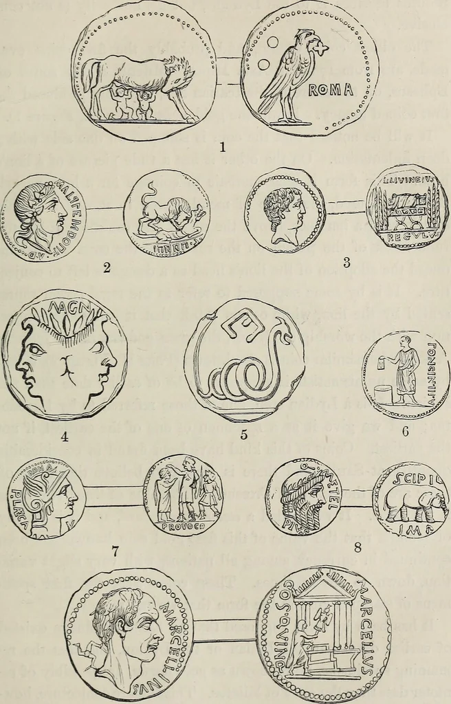 An illustration from Coins, medals, and seals, ancient and modern. Illustrated and described. With a sketch of the history of coins and coinage, instructions for young collectors, tables of comparative rarity, price lists of English and American coins, medals and tokens, &c., &c, 1861, leaf 34