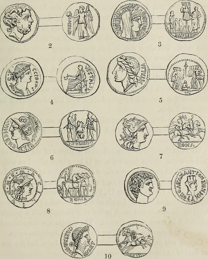 An illustration from Coins, medals, and seals, ancient and modern. Illustrated and described. With a sketch of the history of coins and coinage, instructions for young collectors, tables of comparative rarity, price lists of English and American coins, medals and tokens, &c., &c, 1861, leaf 36