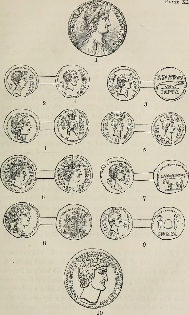 An illustration from Coins, medals, and seals, ancient and modern. Illustrated and described. With a sketch of the history of coins and coinage, instructions for young collectors, tables of comparative rarity, price lists of English and American coins, medals and tokens, &c., &c, 1861, leaf 38