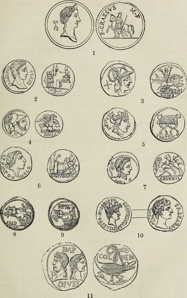 An illustration from Coins, medals, and seals, ancient and modern. Illustrated and described. With a sketch of the history of coins and coinage, instructions for young collectors, tables of comparative rarity, price lists of English and American coins, medals and tokens, &c., &c, 1861, leaf 40