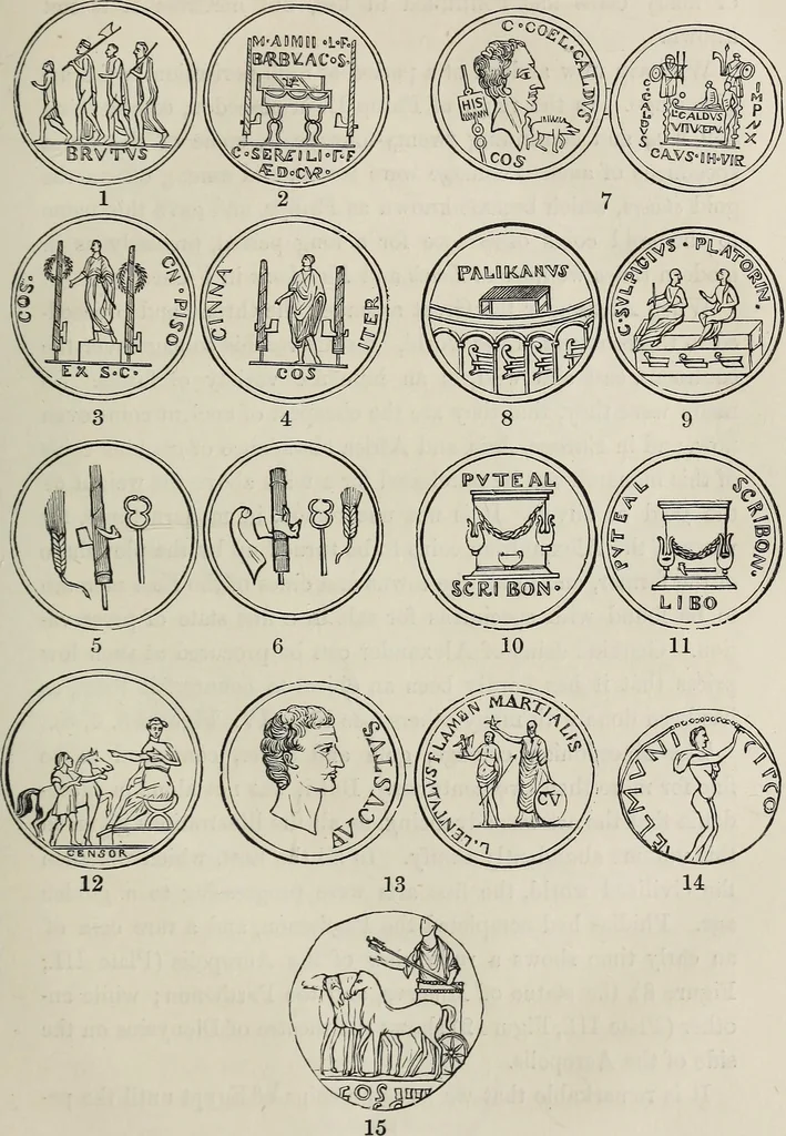 An illustration from Coins, medals, and seals, ancient and modern. Illustrated and described. With a sketch of the history of coins and coinage, instructions for young collectors, tables of comparative rarity, price lists of English and American coins, medals and tokens, &c., &c, 1861, leaf 42