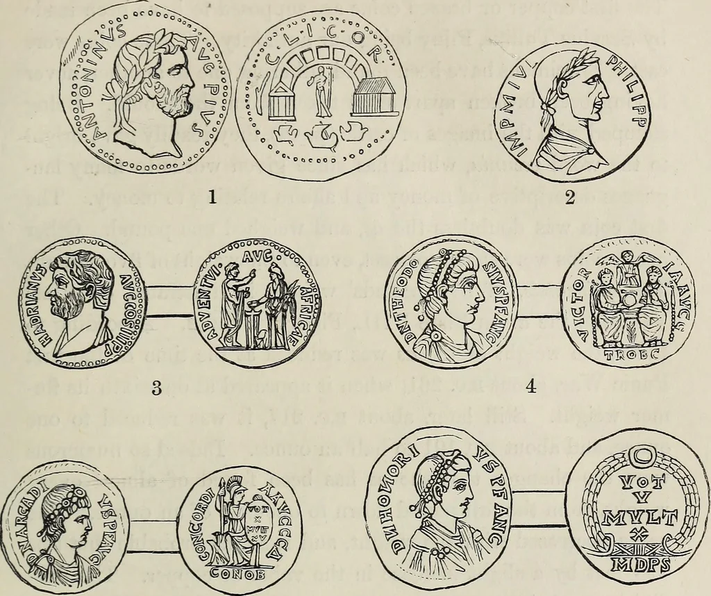 An illustration from Coins, medals, and seals, ancient and modern. Illustrated and described. With a sketch of the history of coins and coinage, instructions for young collectors, tables of comparative rarity, price lists of English and American coins, medals and tokens, &c., &c, 1861, leaf 50