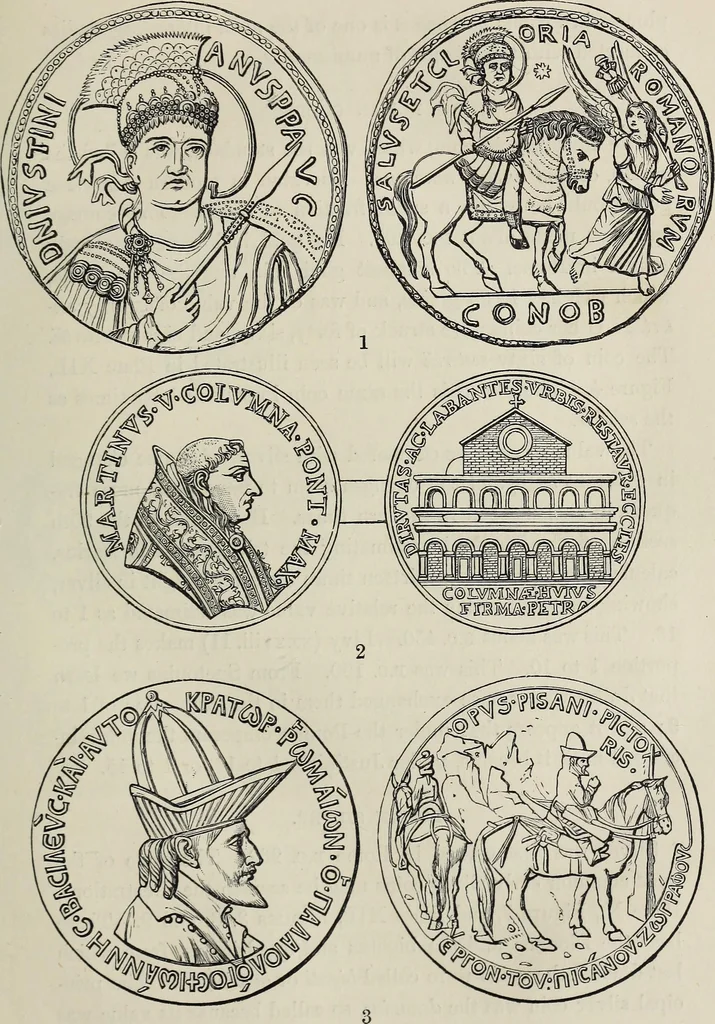 An illustration from Coins, medals, and seals, ancient and modern. Illustrated and described. With a sketch of the history of coins and coinage, instructions for young collectors, tables of comparative rarity, price lists of English and American coins, medals and tokens, &c., &c, 1861, leaf 52