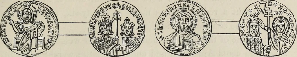 An illustration from Coins, medals, and seals, ancient and modern. Illustrated and described. With a sketch of the history of coins and coinage, instructions for young collectors, tables of comparative rarity, price lists of English and American coins, medals and tokens, &c., &c, 1861, leaf 54