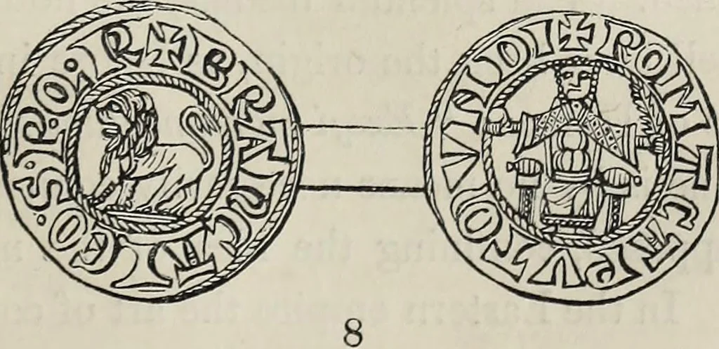 An illustration from Coins, medals, and seals, ancient and modern. Illustrated and described. With a sketch of the history of coins and coinage, instructions for young collectors, tables of comparative rarity, price lists of English and American coins, medals and tokens, &c., &c, 1861, leaf 54